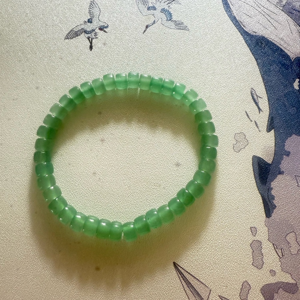 6mm Natural Green Beaded Jade Bracelet